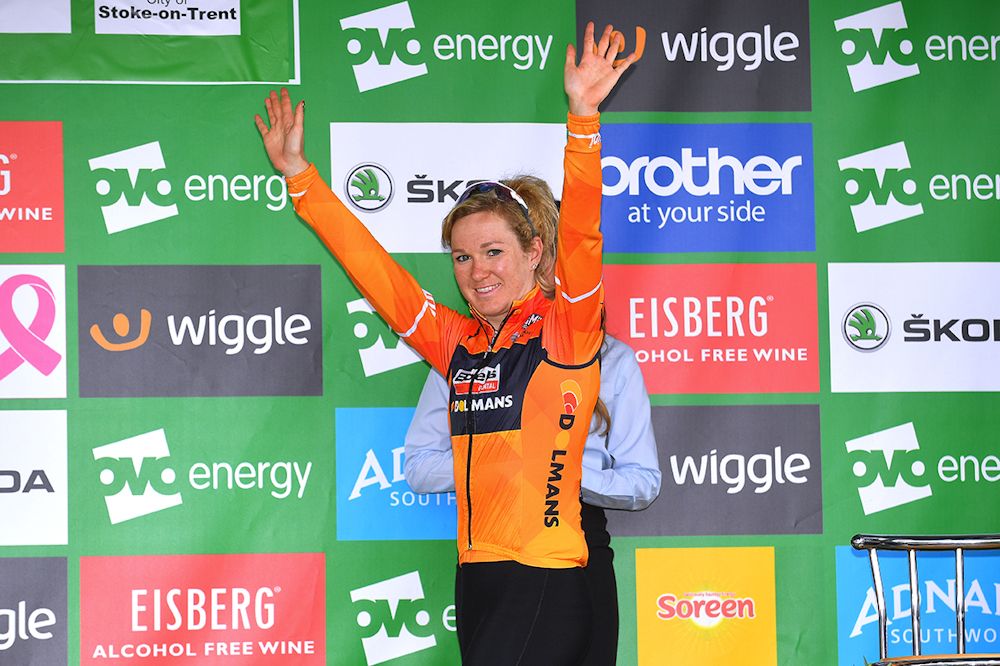 Amy Pieters (Boels Dolmans) on the stage 2 podium at the Women's Tour