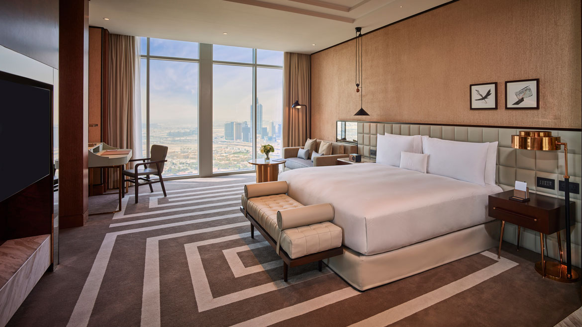 Interior of a suite at the Waldorf Astoria Dubai International