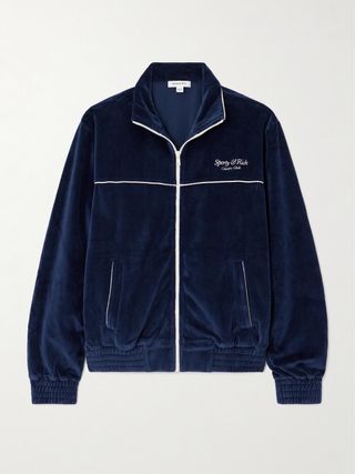 Script Embroidered Cotton-Velour Track Jacket