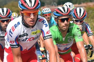 Joaquim Rodriguez in green during stage 18.