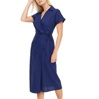 TU at Sainsburys Navy Linen Blend Wrap Dress 