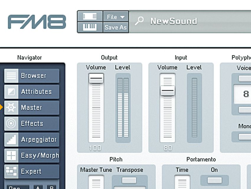 ...So we decide to turn to FM synthesis. After trying a few plug-ins, we found that there's something suitably full and yet throttled about Native Instruments' FM8. The way those operators interact gets about as close to the Full Throttle sound as you're ever likely to need. Start by maximising the Output Volume fader on the Master page.