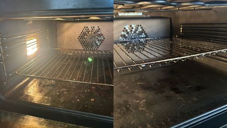 Before and after dirty and clean oven