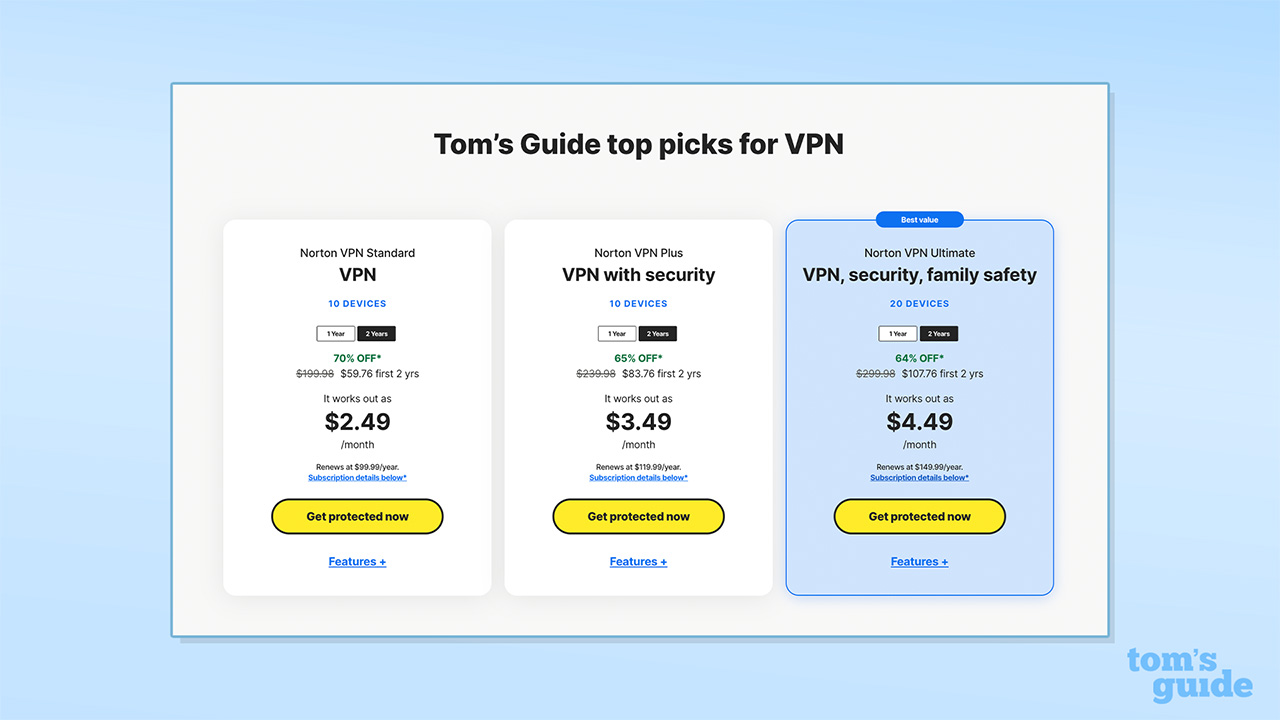Screenshot of new Norton VPN US pricing