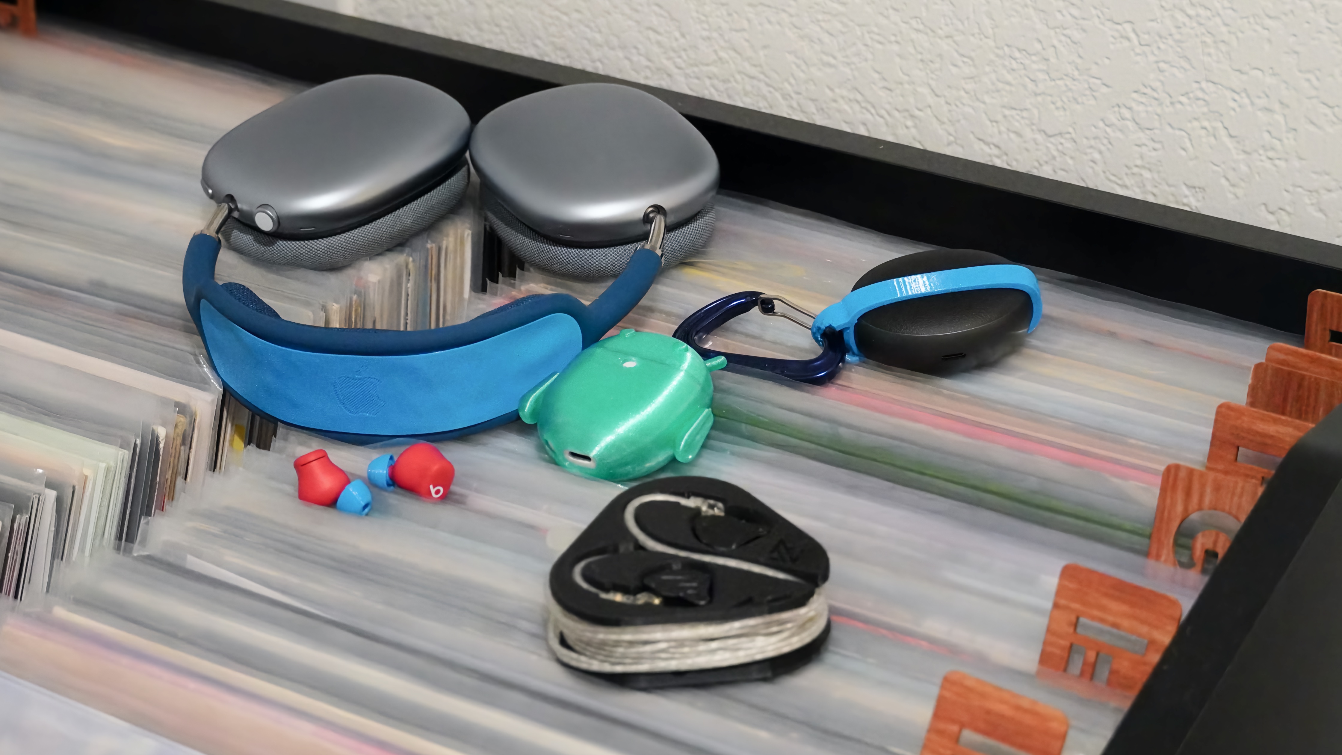 A collection of 3D printed audio accessories made using a Bambu Lab A1 Mini printer.
