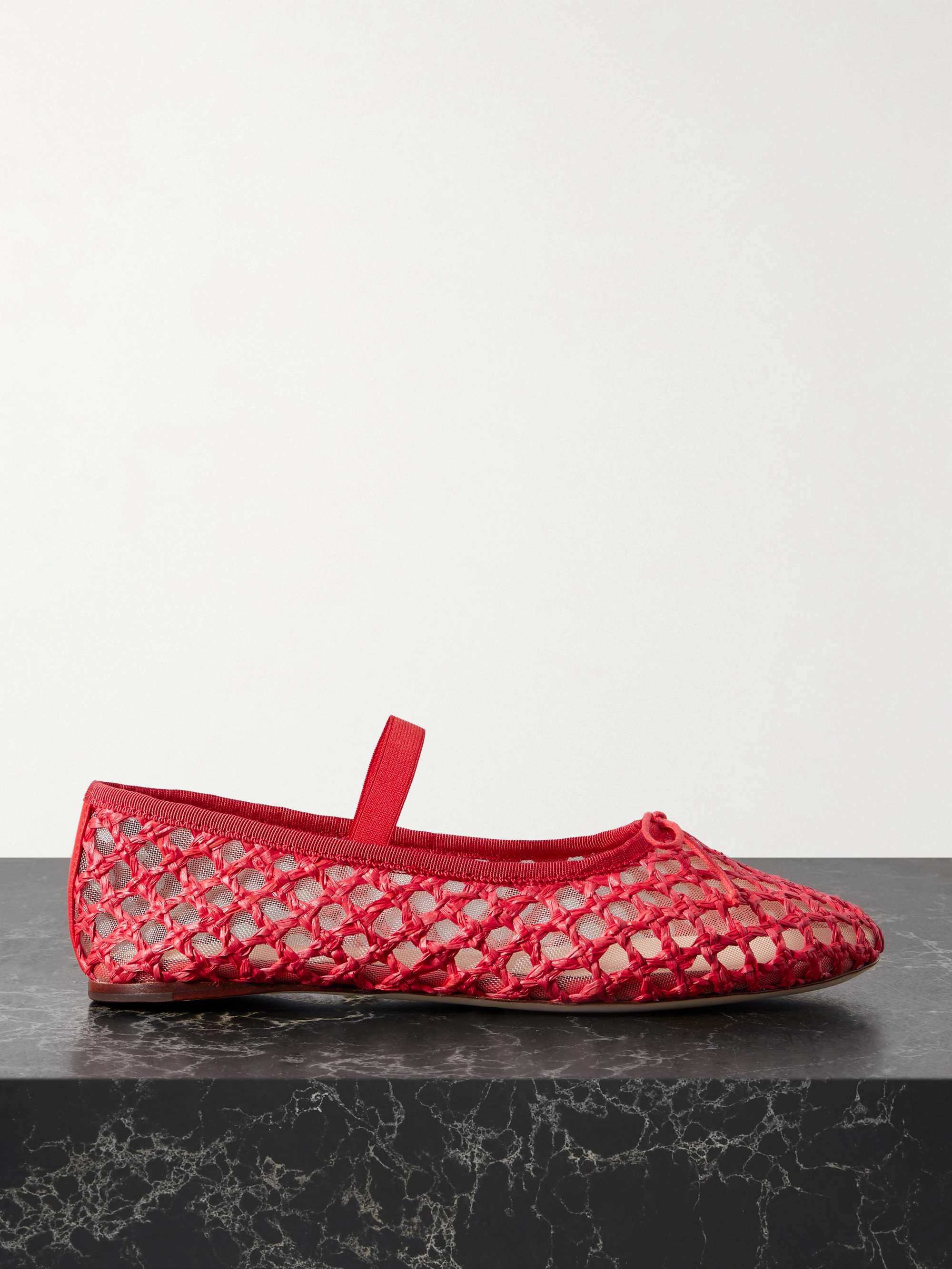 Leonie Grosgrain-Trimmed Raffia Mary Jane Ballet Flats