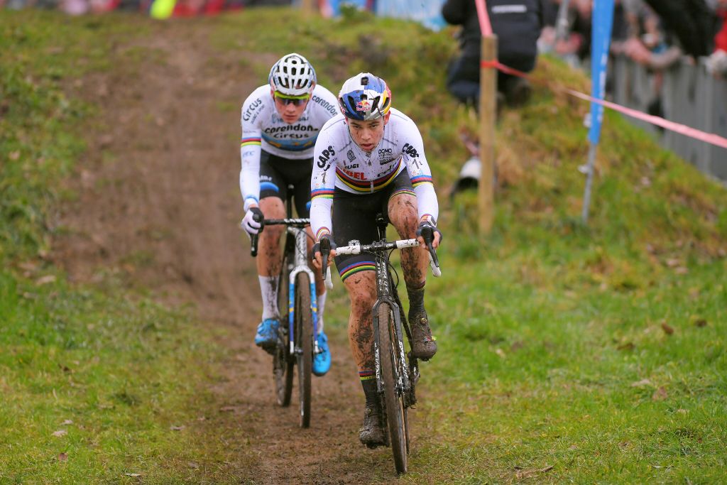 OTEGEM, BELGIUM - JANUARY 14: Wout Van Aert of Belgium and Team Cibel-Cebon / Mathieu Van Der Poel of The Netherlands and Team Corendon - Circus / during the 51st Internationale Betafence CX Otegem 2019 - Men Elite, on January 14, 2019 in Otegem, Belgium. (Photo by Luc Claessen/Getty Images)