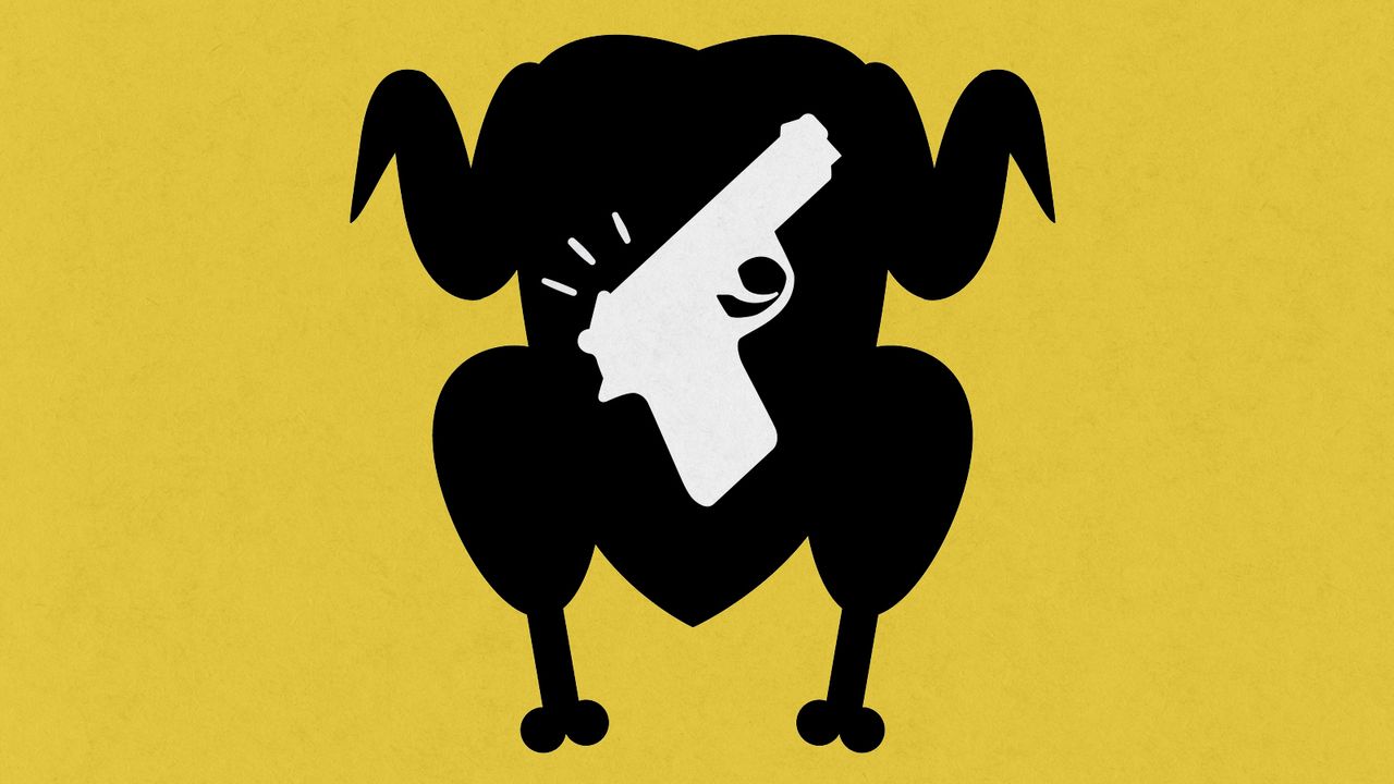 A chicken with a gun in it.