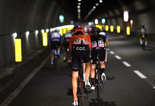 CAMIGLIATELLO SILANO ITALY OCTOBER 07 Miles Scotson of Australia and Team Groupama FDJ Josef Cerny of Czech Republic and CCC Team Lucas Hamilton of Australia and Team Mitchelton Scott Tunnel during the 103rd Giro dItalia 2020 Stage 5 a 225km stage from Mileto to Camigliatello Silano 1275m girodiitalia Giro on October 07 2020 in Camigliatello Silano Italy Photo by Tim de WaeleGetty Images