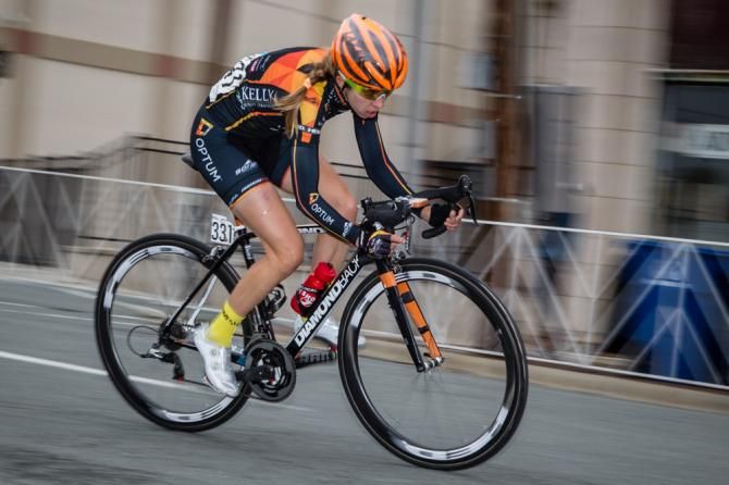Janel Holcomb (Optum) tries to get off the front on her own.