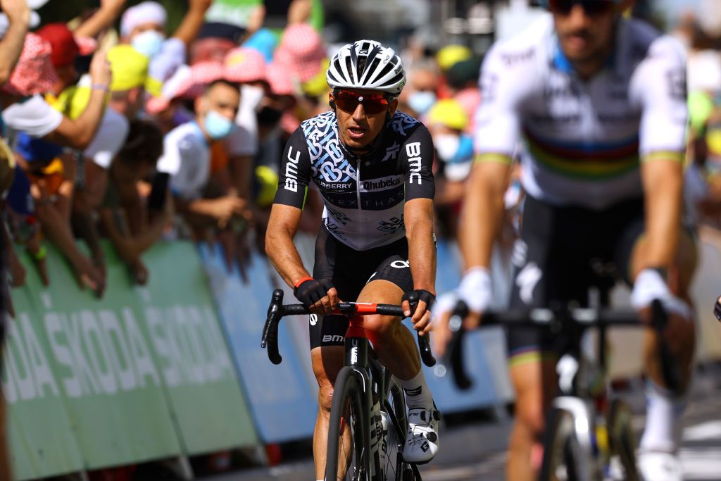 NMES FRANCE JULY 08 Sergio Henao of Colombia and Team Qhubeka NextHash at arrival during the 108th Tour de France 2021 Stage 12 a 1594km stage from SaintPaulTroisChateaux to Nimes LeTour TDF2021 on July 08 2021 in Nmes France Photo by Tim de WaeleGetty Images