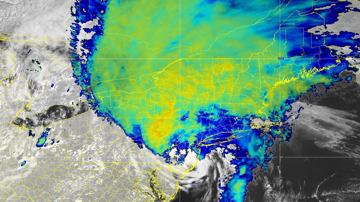 A satellite image of Isaias on Aug. 4 shows the storm moving north over the East Coast of the U.S. It made landfall in North Carolina on Aug. 3 as a Category 1 hurricane, but within hours had weakened to a tropical storm. 