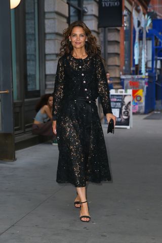 Katie Holmes is seen going to Tribeca Film Festival on June 10, 2024 in New York, New York.