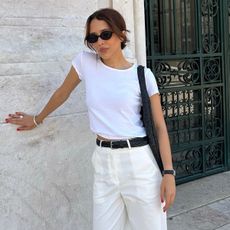 Woman in white t-shirt and pants