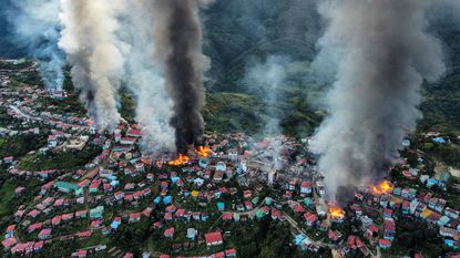 Burning town in Myanmar