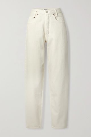 high waisted baggy white jeans