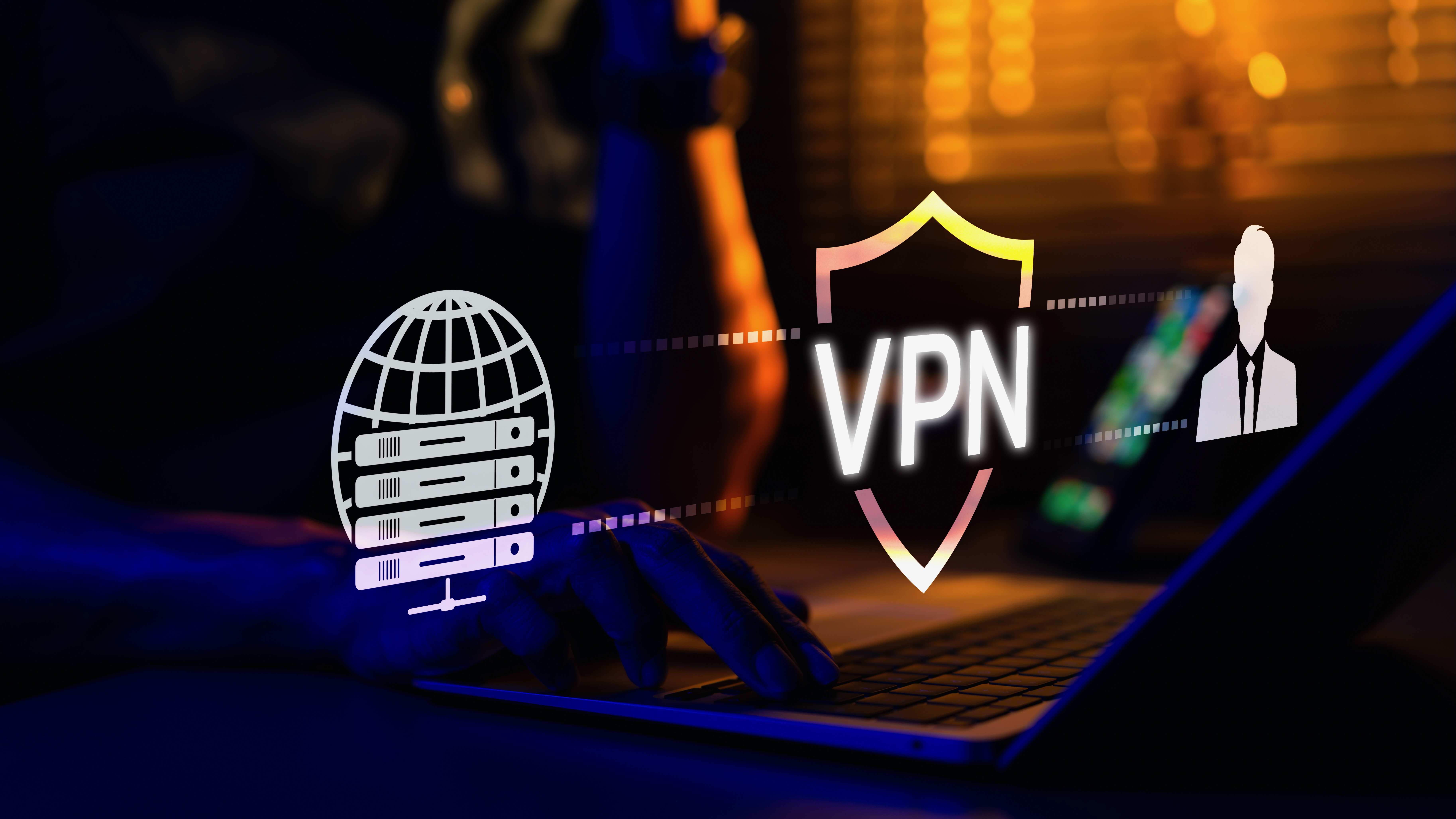 VPN icons hovering above a laptop
