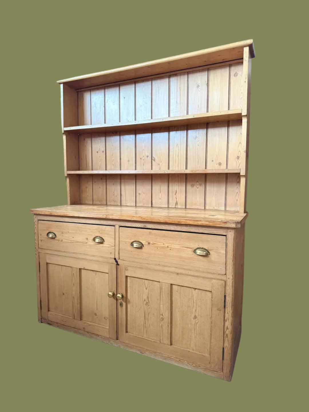 AntiqueBelvoir, Antique Early Victorian English Pine Country Kitchen Dresser &amp;amp; Housekeeper Cupboard With Plate Rack, C.1830