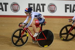 Laura Trott during the women's scratch race, Track World Championships 2016