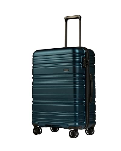 Antler Medium Blue Hard Shell Suitcase With 4 Double Spinner Wheels - 67.5 X 47.6 X 30 Cm - Lightweight Suitcase for Travel & Holidays - Tsa Approved Locks - Saturn Medium Suitcase