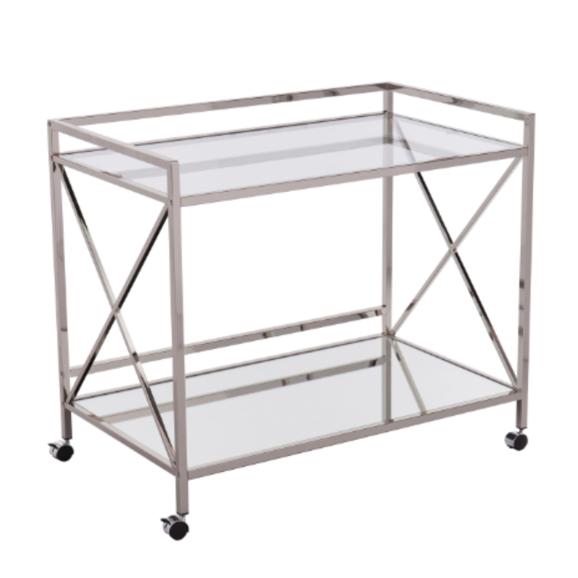 chrome bar cart with glass shelves