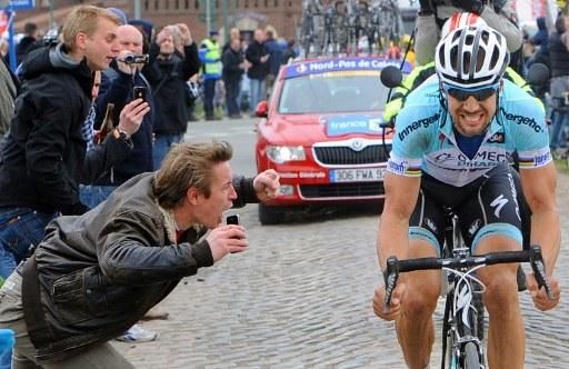 Tom Boonen (Omega Pharma-QuickStep) received plenty of encouragement while on his solo ride to victory.