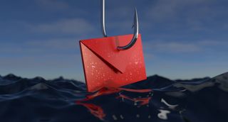 Mockup of a hook fishing an email icon out of the ocean