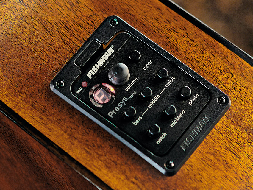 The Fishman Presys Blend preamp handles the plugged-in sounds.