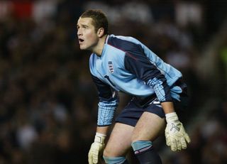 Paul Robinson in action for England against Denmark in 2003.