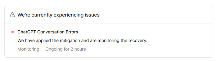 OpenAI status page 8-20-25