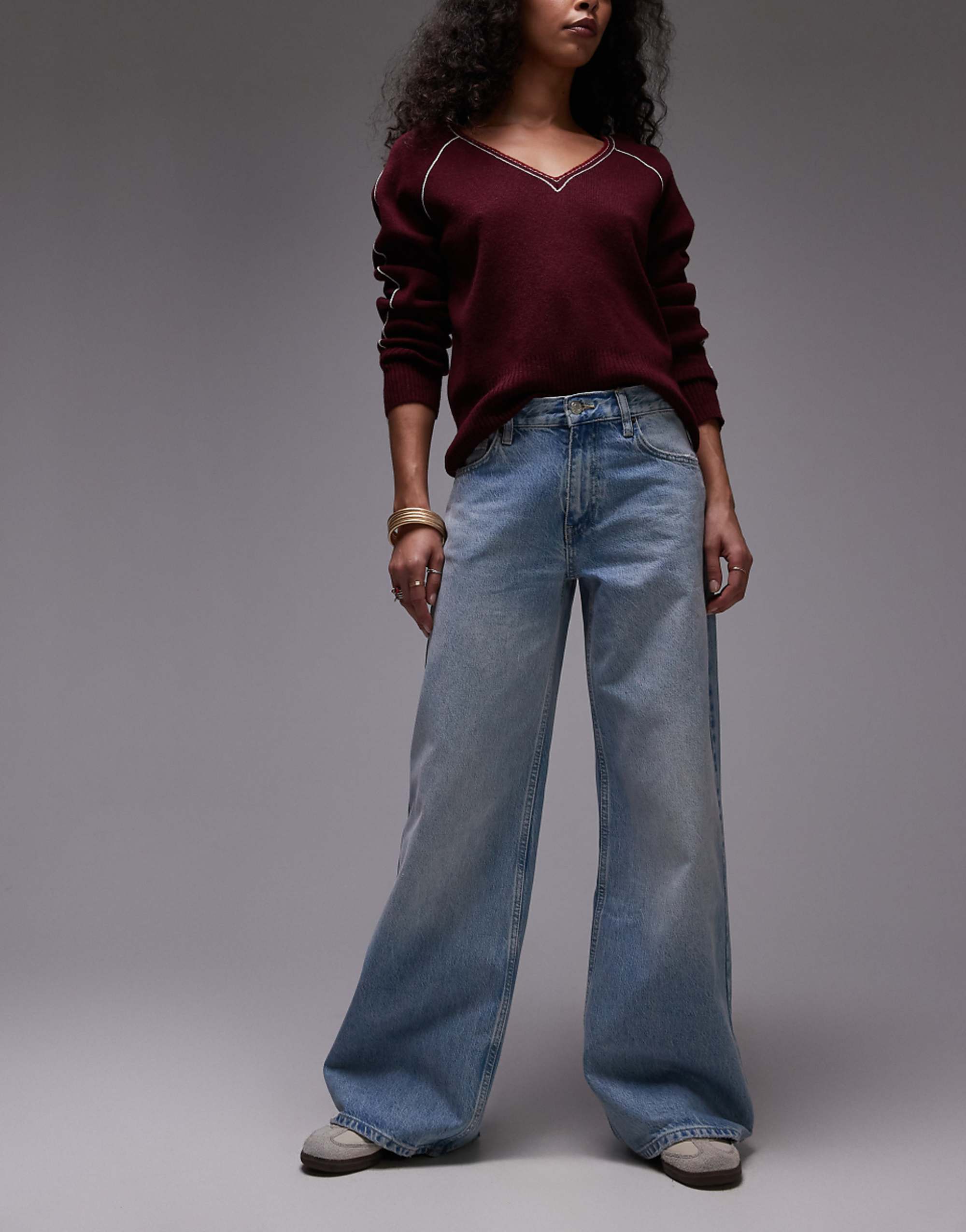 Topshop Horizon Wide Leg Mid Rise Jean in Bleach