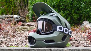POC Otocon full-face helmet with goggles fitted