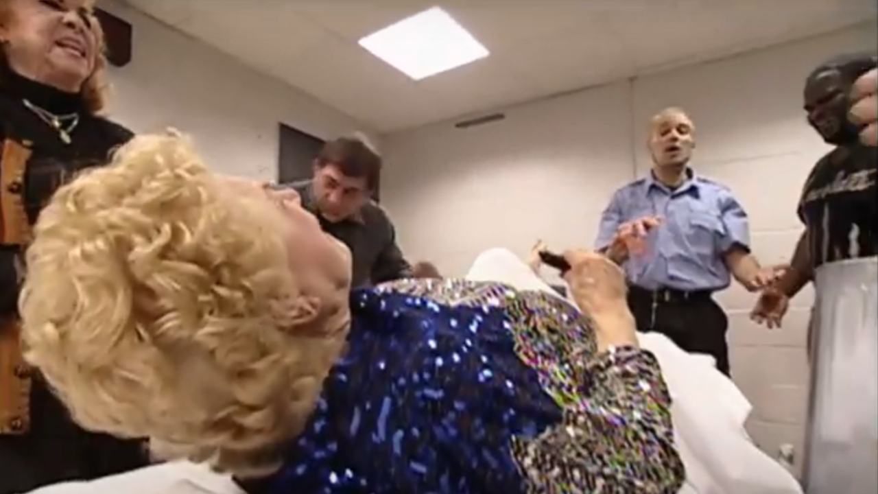 Mae Young giving birth to a hand on Raw