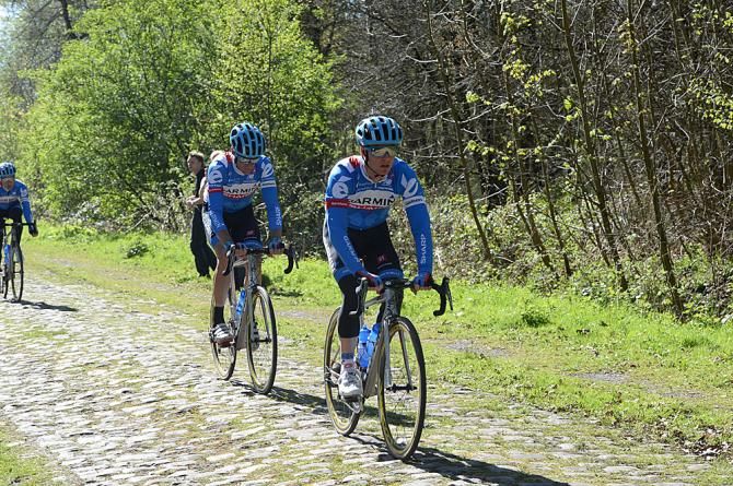 Garmin-Sharp riders get a feel for the Arenberg forest sector