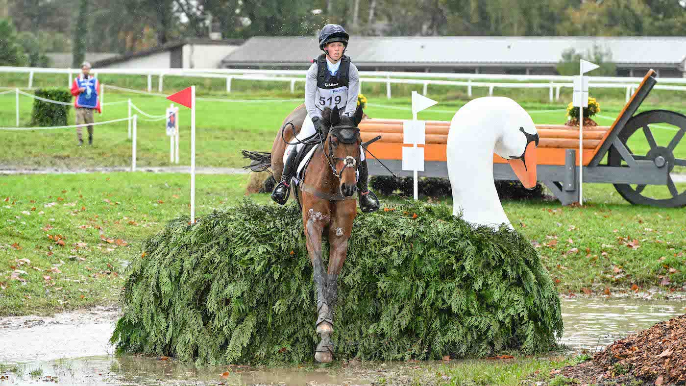 Ros Canter and Izilot DHI on the cross-country at Pau Horse Trials.