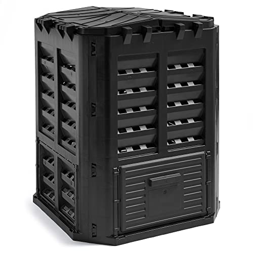 Vonhaus Compost Bin for Garden 360l &amp;ndash; Composter With Slatted Design for Aeration, Rainwater Collection, Side Flap &amp;amp; Lid &amp;ndash; Outdoor Compost Converter &amp;ndash; Frost &amp;amp; Uv Resistant - Black