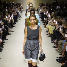 bella hadid in the prada aw26 show finale during milan fashion week