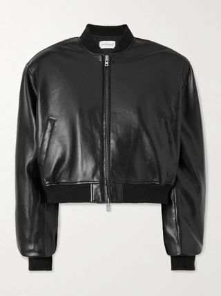 Micky Cropped Faux Leather Bomber Jacket