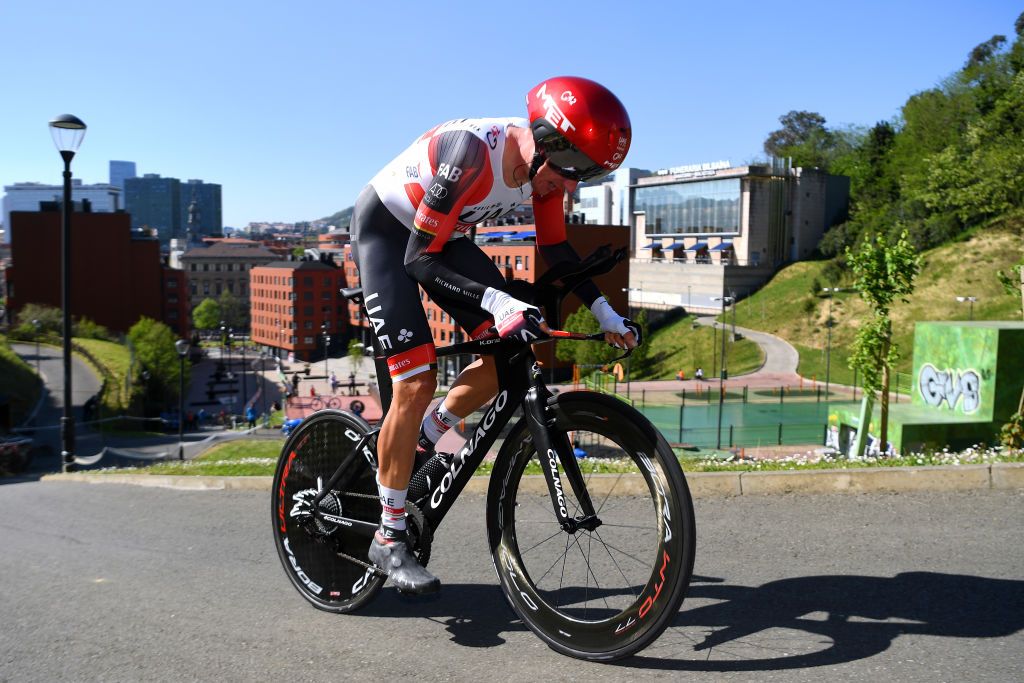 BILBAO SPAIN APRIL 05 Brandon Mcnulty of United States and UAE Team Emirates during the 60th ItzuliaVuelta Ciclista Pais Vasco 2021 Stage 1 a 139km individual time trial from Bilbao to Bilbao itzulia ehitzulia ITT on April 05 2021 in Bilbao Spain Photo by David RamosGetty Images