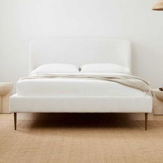 boucle upholstered bed to support the quiet luxury trend