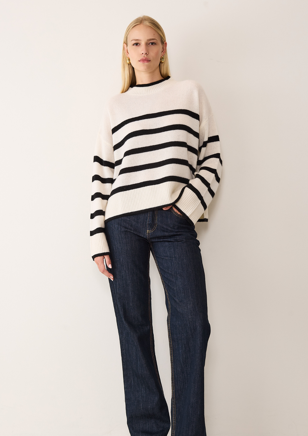 Chunky Cashmere Striped Sweater in Chalk White &amp;amp; Black