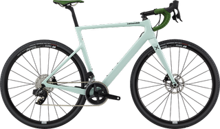A mint green cyclocross bike against a white background
