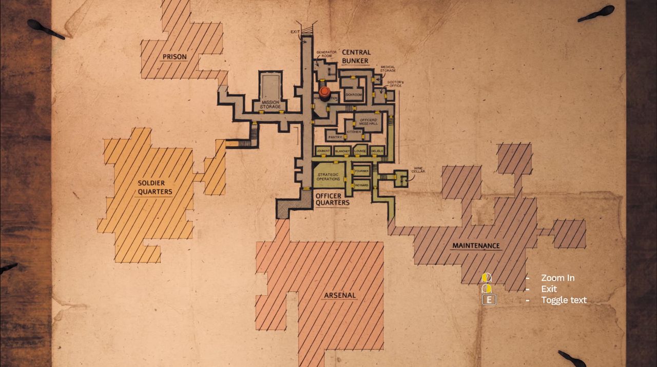 Map of the Bunker showing different quadrants coming off a single central area