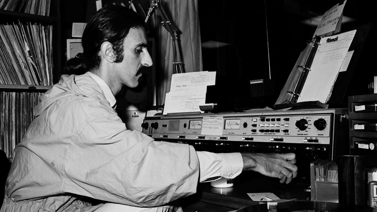 Singer/Songwriter Frank Zappa plays DJ for a day at WKLS 96 Rock in Atlanta Georgia. October 25, 1981 