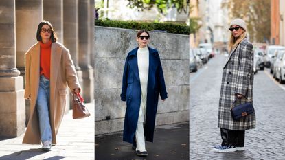 A composite of street style influencers wearing the best wool coats