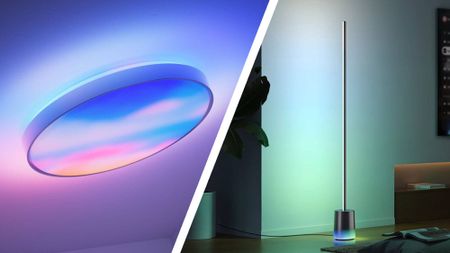 The new Govee Ceiling Light Ultra next to the Govee Floor Lamp 3