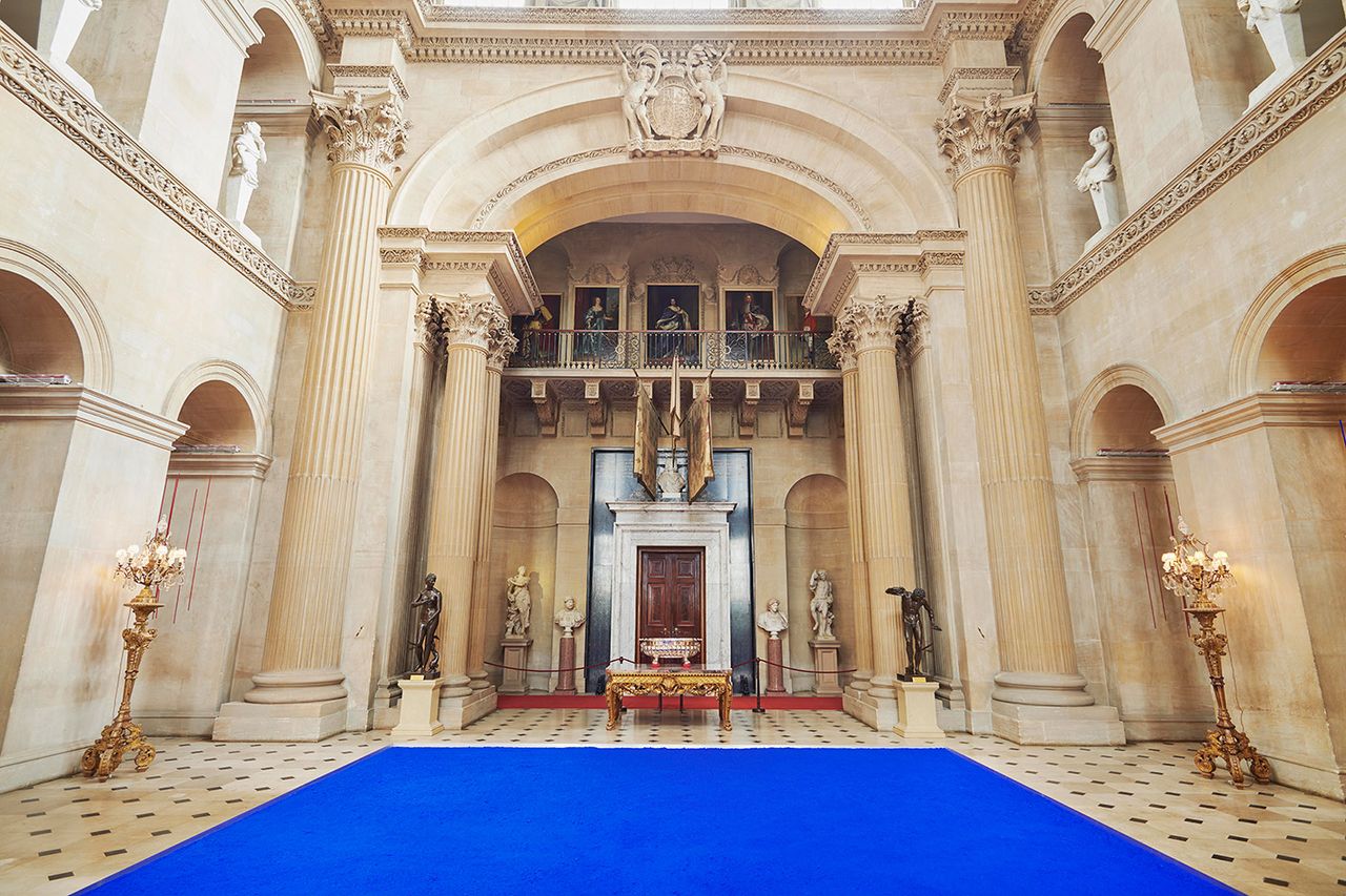 Interior of palace with blue flooring