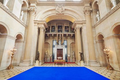 Interior of palace with blue flooring