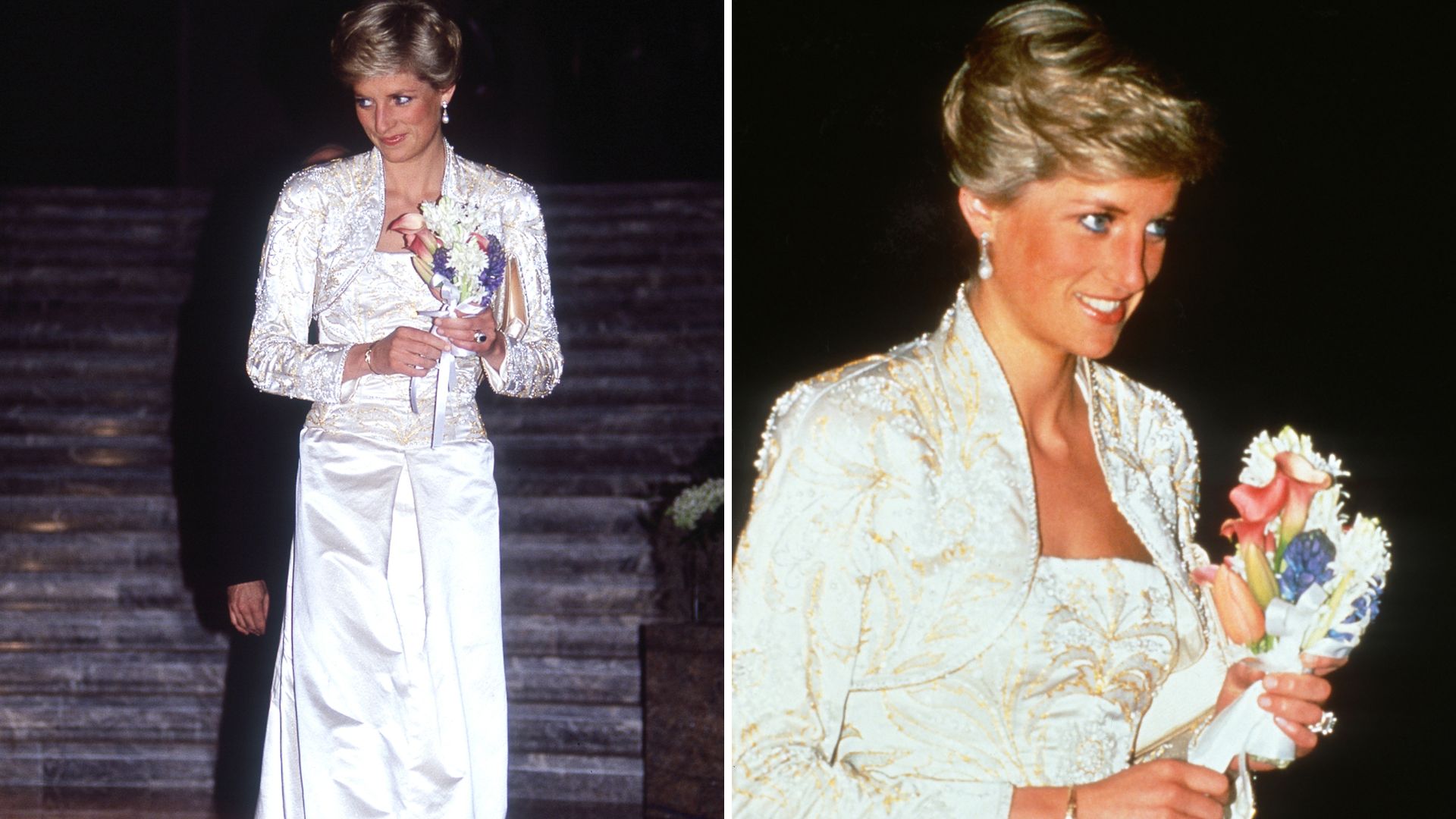 Princess Diana in her white Edelstein dress while visiting New York in 1989