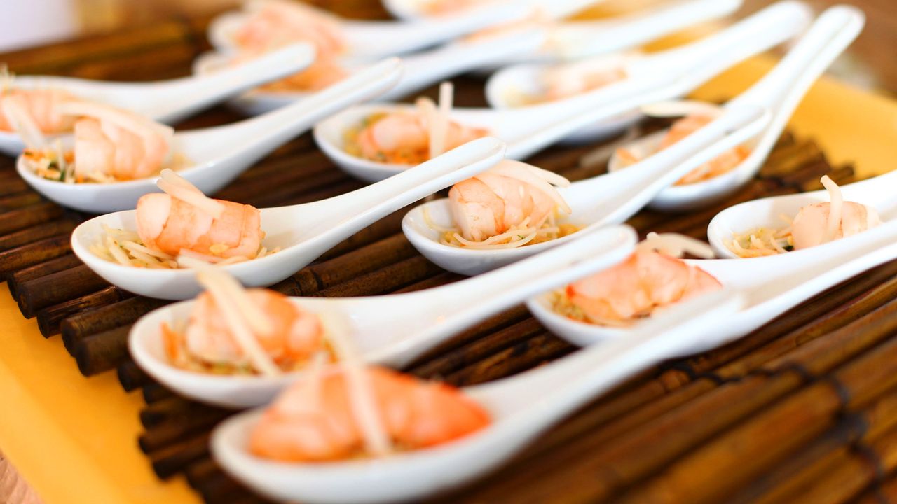 NEW YORK, NY - APRIL 07:A view of the Shrimp Pad Thai spoon hors d&amp;#039;oeuvres at the launch of the new fifth floor event space at The International Culinary Center on April 7, 2011 in New York C